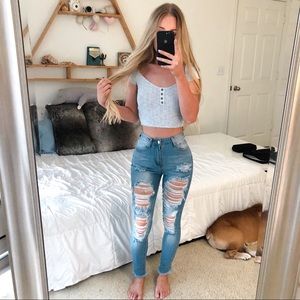Cropped Distressed Jeans